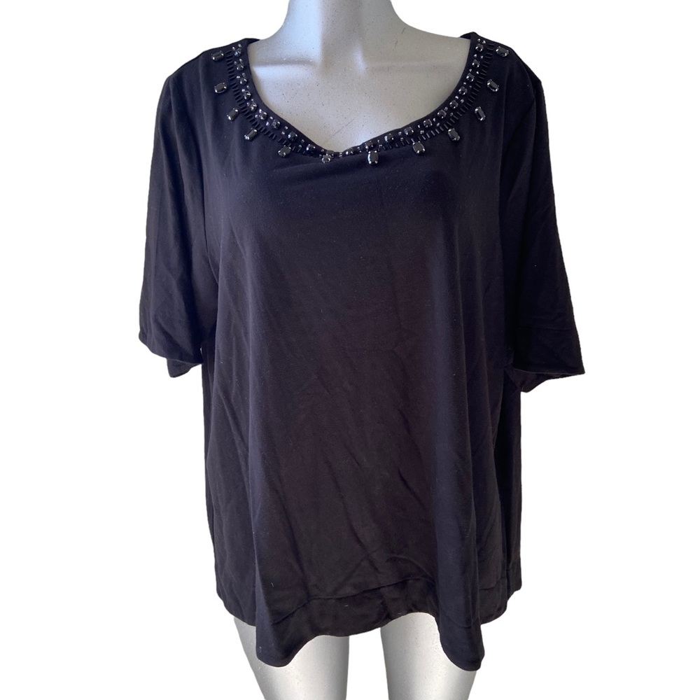 Earl Jeans Blouse T Shirt Elevated Basic Beaded Scoop Neckline 3/4 sleeve Sz 2X